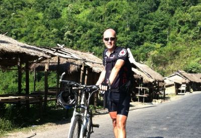 Nick Boyd Cycling on the  tour with redspokes